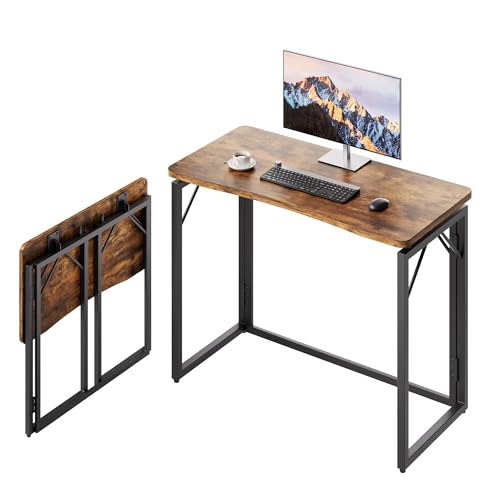 JOYMOOP Folding Desk Rustic Brown - 40", No Assembly Foldable Desk for Home, Office - Middle Size, Wooden Top Folding Computer Desk for Working, Writing, Studying - color: Rustic Brown, size: 40" Width