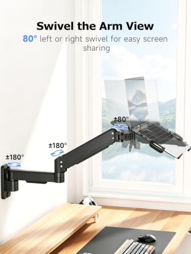 suptek Single Monitor Wall Mount with Laptop Tray for 13 to 18 Inch, Gas Spring Monitor Arm Wall Mount Holds Up to 11KG/24lbs, Full Motion Adjustable,VESA Mount 75x75/100x100mm - style: Laptop Wall Mount