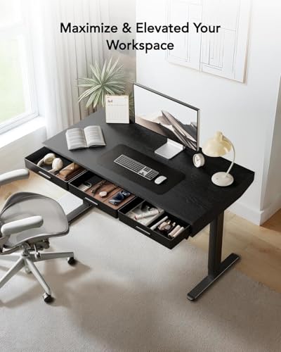 HUANUO Electric Standing Desk with Drawers, C-Clamp Mount Compatible, 40 x 22 Inch Height Adjustable Sit Stand Desk, Fabric Drawers, Home Office Stand Up Desk with 4 Custom Height Settings, Black - size: 40" X 22"