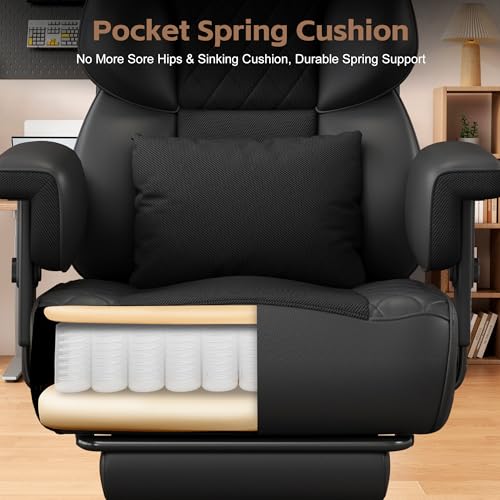 Vonesse Office Chair, Desk Chair with Soft Adjustable Armrests, Ergonomic High Back Gaming Chair with Lumbar Support, Executive Computer Chairs with Footrest (PU Leather, Black) - color: Black