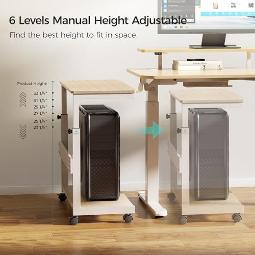 EUREKA ERGONOMIC PC Stand Computer Cart, Height Adjustable Tower Stand 2-Tier Suit for ATX Case Printer, Metal Rolling Cart on Wheels for Gaming Home Office, Maple - color: Maple