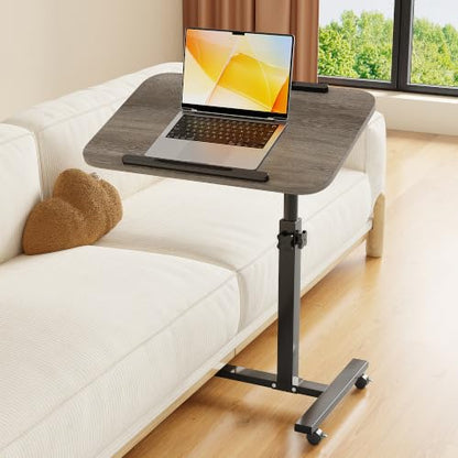 Furist Adjustable Overbed Bedside Table with Wheels Hospital Bed Table Portable Computer Stands Movable Desk Computer Table for Bed Laptop Stand for Couch - color: Oak Grey