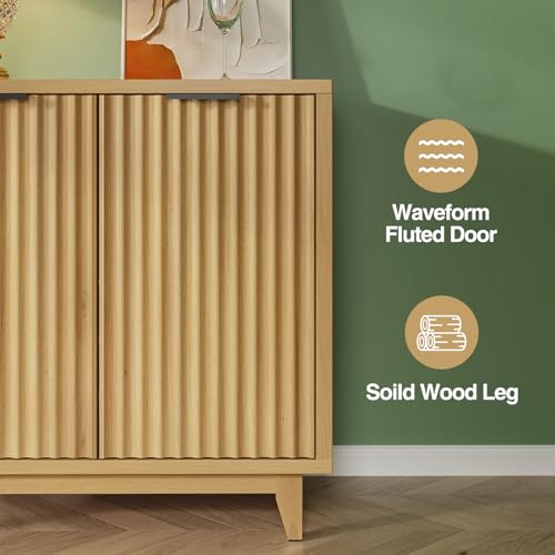 Fluted Coffee Bar Cabinet with Storage, Modern Sideboard Buffet Cabinet - color: Wood Grain, size: Coffee Bar - 15.7"D x 31.5"W x 31.5"H