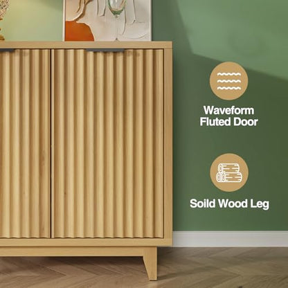 Fluted Coffee Bar Cabinet with Storage, Modern Sideboard Buffet Cabinet - color: Wood Grain, size: Coffee Bar - 15.7"D x 31.5"W x 31.5"H