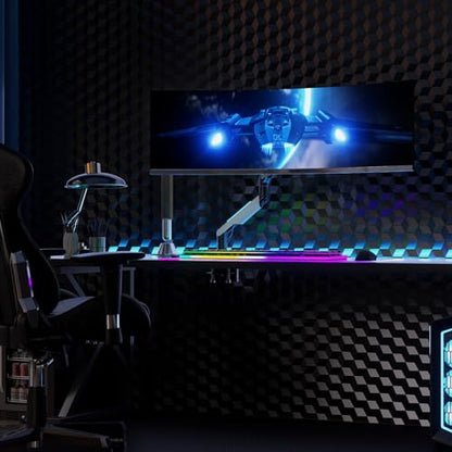 Mount-It! Heavy-Duty Ultrawide Monitor Arm up to 49”, 44 lb Capacity, Desk Mount for Curved & Widescreen Monitors, Compatible with Samsung Odyssey G9, Gas Spring, RGB Lighting, VESA 75x75 & 100x100
