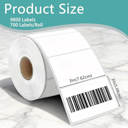 9800 Pcs 3"x2" Direct Thermal Labels, 14 Rolls, 700 Labels/Roll | Barcode Labels for Business, Shipping and Address Mailing, Compatible with Zebra, Rollo, Munbyn & Most Thermal Printers - size: 3"x2"--9800