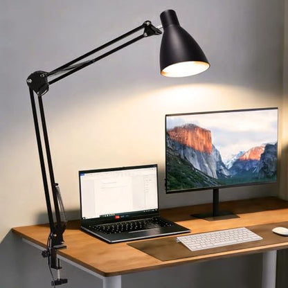 Swing Arm Desk Lamp with Clamp, Adjustable Arm LED Clamp on Desk Lamps with 5 Color Modes and 10 Brightness for Home Office Reading Drafting Study (Black) - color: Black