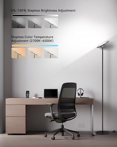 JOOFO LED Torchiere Floor Lamp with Remote, Stepless Dimmable Standing Lamp