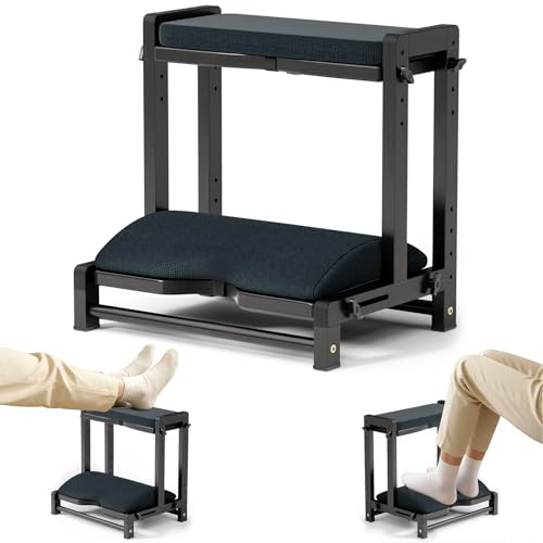Double Step Foot Rest Under Desk, Adjustable Wooden Desk Foot Rest with 4 Heights, Ergonomic Foot Stool with Cushion for Office, Gaming & Study (Black) - color: Black