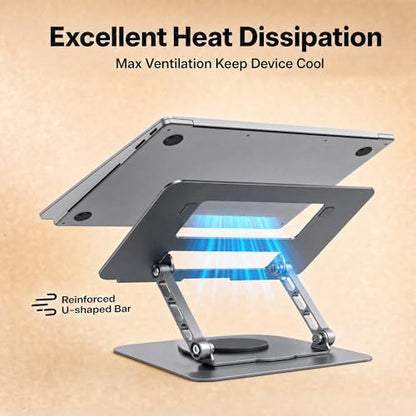 Aluminum Laptop Stand for Desk, Heavy Duty Computer Stand with 360° Rotating Base, Ergonomic Adjustable Height Notebook Riser, Compatible with MacBook Pro/Air, Dell, HP, 10-17” Laptops - Grey - color: Space Gray