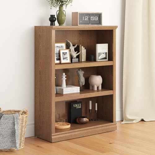 Bevfint 43 Inch Tall Oak Bookcase, 3-Tier Bookshelf Open Storage | 33 inch Wide Floor Standing Indoor Furniture, Book Cases for Home School Library Office Bedroom Kids - color: Oak, size: 3-Tier Open Bookcase