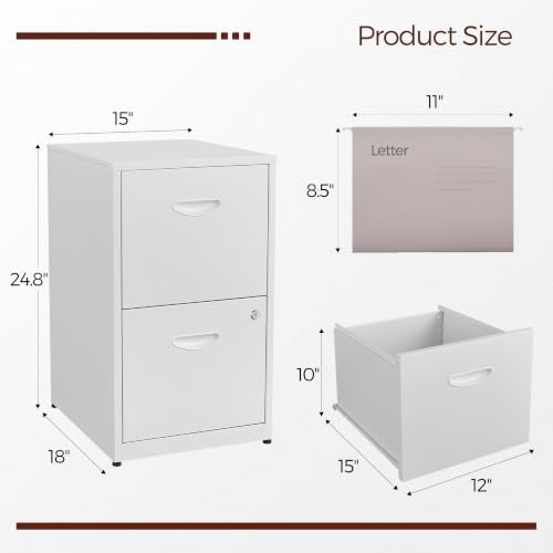 2 Drawer File Cabinet with Lock, Metal Filing Cabinet for Office | Small File Cabinets for Home Office, Under Desk Vertical File Cabinet Fit Hanging Files, Letter & A4 Documents - color: White, style: 2 Drawers-Light Duty