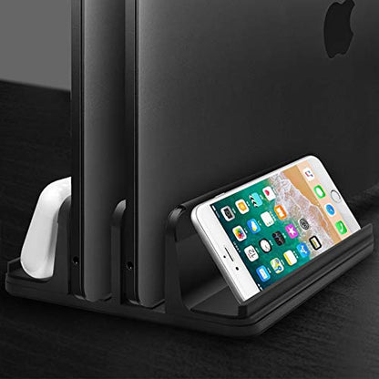 Vertical Laptop Stand Metal, ULBRE Double Adjustable 4 Slots Upright MacBook Stands Holder Compatible w' All iPad Tablet Surface Pro Go Dell Samsung HP Chromebook Upto 17.5' - Black