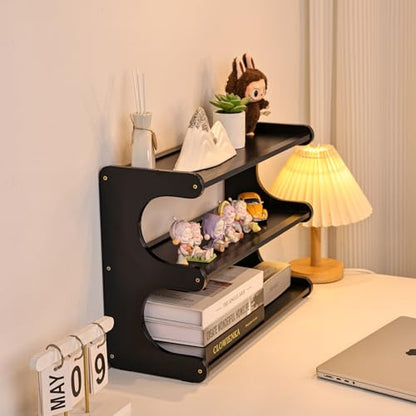 3 Tier Bookshelf for Desktop, Storage Rack, Desktop Organization - color: Black