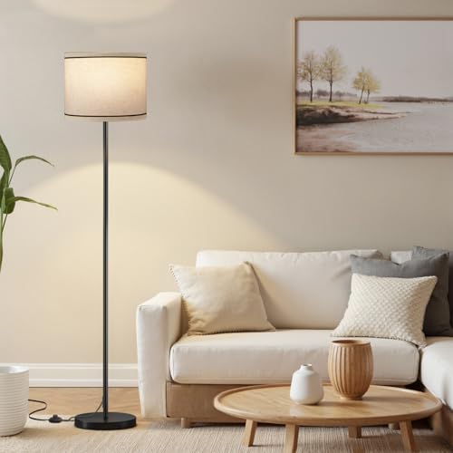 Ambimall 60'' Modern Floor Lamp with Shade, Tall Lamps for Living Room, Bedroom, Office, Dining Room, Beige Lampshade with Black Stripes(Without Bulb) - color: beige & black stripes, size: 60 Inches(Without Bulb)