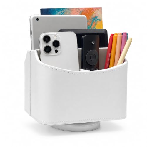 UnionBasic Rotating Desk Organizer, 360 Desk Spinning Caddy, Desktop TV Guide/Mail/Media/Remote Controller Holder Organizer,White - color: White