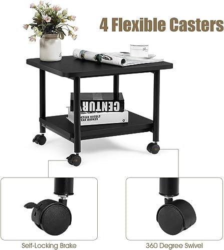 Printer Holder Printer Stand Printer Desk 2-Tier Printer Stand Rolling Printer Cart with 2 Storage Shelves Mobile Machine Storage Rack for Home Office Printer Shelf Printer Rack Printer Table - color: Black