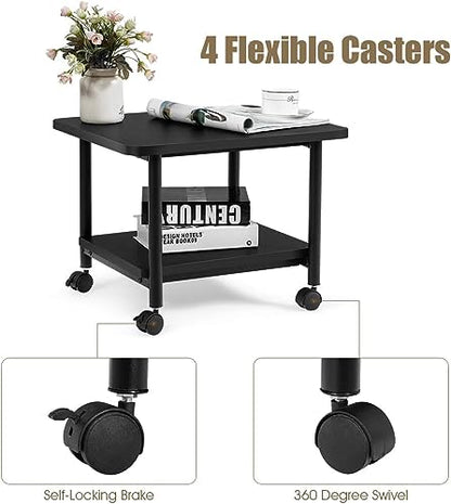 Printer Holder Printer Stand Printer Desk 2-Tier Printer Stand Rolling Printer Cart with 2 Storage Shelves Mobile Machine Storage Rack for Home Office Printer Shelf Printer Rack Printer Table - color: Black