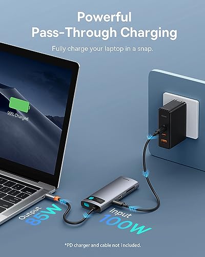 Baseus USB C to HDMI Adapter, 4K@60Hz USB C Docking Station, 7 in 1 USB C Hub with 3 USB-A, PD 100W, TF/SD Card Reader, Compatible for iPhone 15/Mac/Dell/Acer/HP/ASUS/Steam Deck/Rog Ally - size: 7 in 1