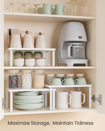 SONGMICS Cabinet Organizer Shelf, Set of 3 Spice Rack, Kitchen Storage | Kitchen Counter Shelves, Kitchen Storage, Spice Rack, Snow White and Matte White, BYSTRO Collection UKCS220WE01S - color: Snow White + Matte White