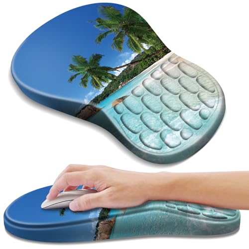 YIWEI Ergonomic Mouse Pad with Wrist Rest for Carpal Tunnel Pain Relief - color: Beach
