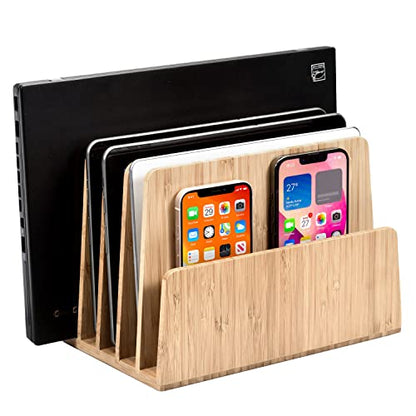MobileVision Bamboo Multi Device Organizer for Smartphones, Tablets and Laptops, 5 Slots - color: 5 -Slot Stand
