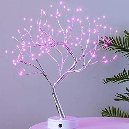 FUCHSUN 108 LED Tabletop Tree Lights Fairy Lamp, Pink, Glow Silver Branch | Steady On & Timer, Artificial Bonsai Twinkle Tree Light, Room Party Home Centerpieces Decoration, Battery/USB Operated - color: Pink Glow-silver Branch