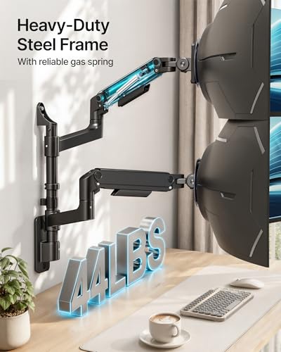 Dual Wall Mount Monitor Arm for 17-49" Ultrawide Screens | Heavy Duty Wall Mount Stand Holds up to 44 LBS - size: Dual