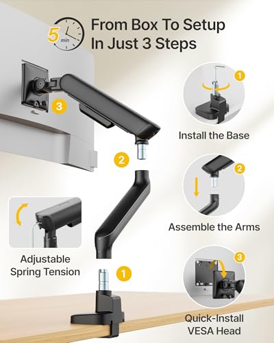 monTEK Mechanical Spring Single Monitor Arm with USB for 40in Screen Black - color: Black, size: with USB