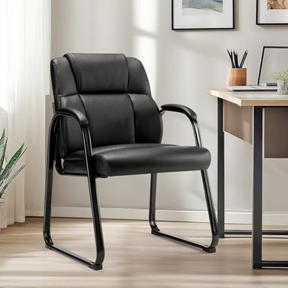DUMOS PU Leather Office Guest Chair, Waiting Room Chairs with Sled Base and Padded Arm Rest, Reception Chair Without Wheels for Elderly Meeting Conference Office Home, 1 Pack - size: 1 Pack
