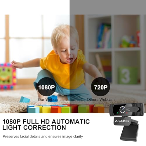 Wodgreat 1080P Webcam Computer Camera with Microphone & 95° Wide View - Auto Light Correction USB Webcam for PC, Mac, Laptop, Desktop - Built-in Privacy Cover Plug & Play for Zoom/Skype/Streaming