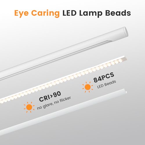 SIBRILLE White LED Desk Lamp, 16" Dimmable Metal Desk Light with Base, 15W 1200LM, Adapter Included, Color & Brightness Adjustable, Modern Tall Table Lamp for Home Office Reading Study Task Laptop - color: White