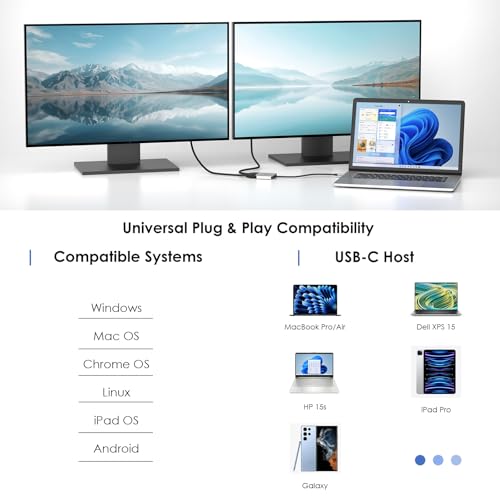 USB C to Dual HDMI Adapter, WAVLINK Dual Monitor Splitter, Dual 4K@60Hz HDMI, 95W PD, Compatible with Dell XPS/HP/Lenovo/Surface/Type C Laptop/Windows System Only