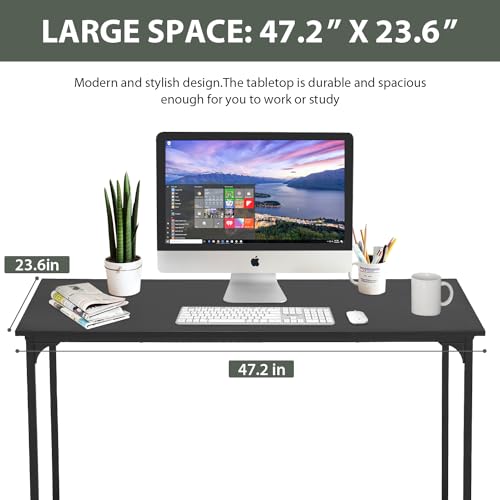 BestOffice Computer Desk,47 inches Home Office Desk Writing Study Table Modern Simple Style PC Desk with Metal Frame,Black - color: Black, size: 47 inch