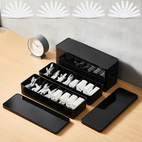 Tatuo Cord Organizer Box with Lid, Black, 4 Pack - color: Black