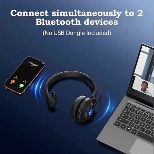 Bluetooth Wireless Headset with Mic for Work, Advanced Noise Reduction Microphone, Clear Calls - Comfortable On-Ear Headphones, Bluetooth 5.3, Applicable to PC, Zoom(Without USB Dongle)