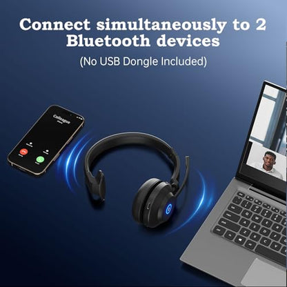 Bluetooth Wireless Headset with Mic for Work, Advanced Noise Reduction Microphone, Clear Calls - Comfortable On-Ear Headphones, Bluetooth 5.3, Applicable to PC, Zoom(Without USB Dongle)