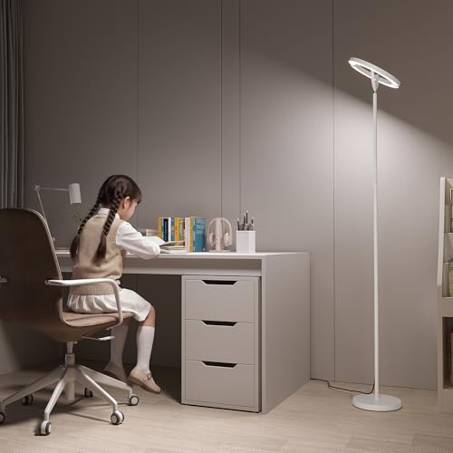 SIBRILLE 30W LED Floor Lamp for Living Room, 350° Rotating Reading Standing Lamp with Remote Control, Stepless Dimmable 3000K-6500K Modern Tall Lamp for Bedroom Office - color: White