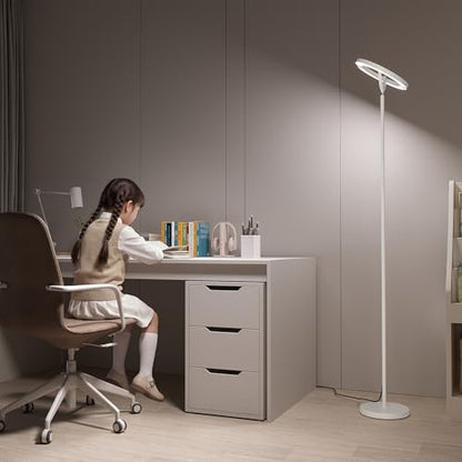 SIBRILLE 30W LED Floor Lamp for Living Room, 350° Rotating Reading Standing Lamp with Remote Control, Stepless Dimmable 3000K-6500K Modern Tall Lamp for Bedroom Office - color: White
