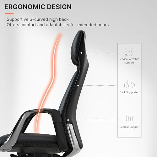 EUREKA ERGONOMIC Serene Executive Office Chair, Premium Nappa Leather High Back Boss Chair with Aluminum Base, Ergonomic Chair with Lumbar Support & Recline, Heavy Duty for Long-Hour Comfort, Black - color: Black