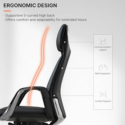 EUREKA ERGONOMIC Serene Executive Office Chair, Premium Nappa Leather High Back Boss Chair with Aluminum Base, Ergonomic Chair with Lumbar Support & Recline, Heavy Duty for Long-Hour Comfort, Black - color: Black