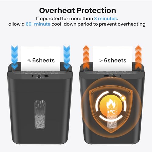 6-Sheet Shredder for Home Office, 3.43 Gallon Cross Cut Shredder, P-4 High Security Paper Shredders for Credit Card Staple Clip, Portable Handle Design - size: 6-sheet