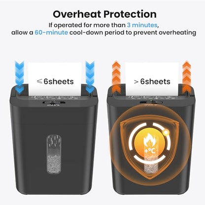 6-Sheet Shredder for Home Office, 3.43 Gallon Cross Cut Shredder, P-4 High Security Paper Shredders for Credit Card Staple Clip, Portable Handle Design - size: 6-sheet