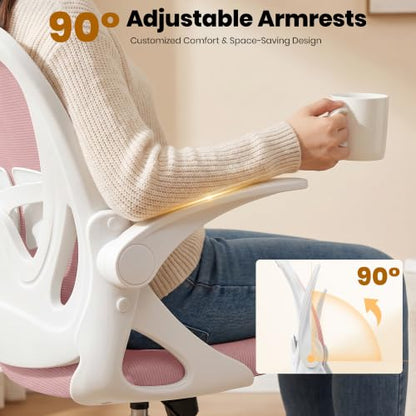 Primy Drafting Chair Tall Office Chair with Flip-up Armrests Executive Ergonomic Computer Standing Desk Chair with Lumbar Support and Adjustable Footrest Ring (Rose Quartz) - color: Rose Quartz, size: 934-Z