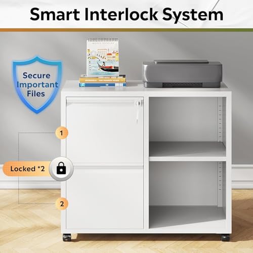 DEVAISE Lateral File Cabinet with 2 Drawers and Adjustable Shelf - color: White