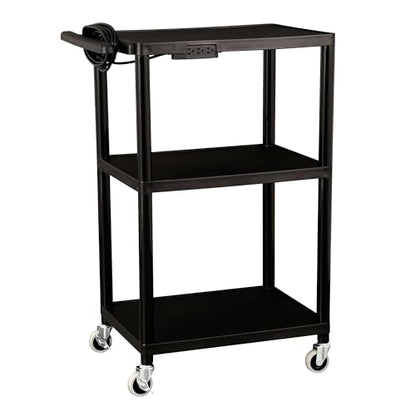 Norwood Commercial Furniture Mobile Utility AV Cart with Power Strip and Casters, Rolling Presentation and Media Cart on Wheels, Black