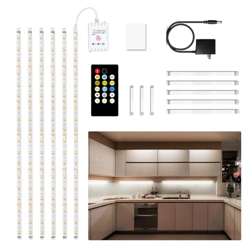 DAYBETTER Under Cabinet Lighting kit, 6 PCS LED Strip Lights with Remote, Dimmer and Adapter, Dimmable for Kitchen Cabinet,Counter,TV Back,Showcase 2700K-6500K Warm to Daylight White, Timing, 20ft - size: 20ft