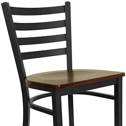 Flash Furniture HERCULES Series Black Ladder Back Metal Restaurant Barstool - Mahogany Wood Seat - color: Mahogany Wood Seat/Black Metal Frame, size: Set of 1