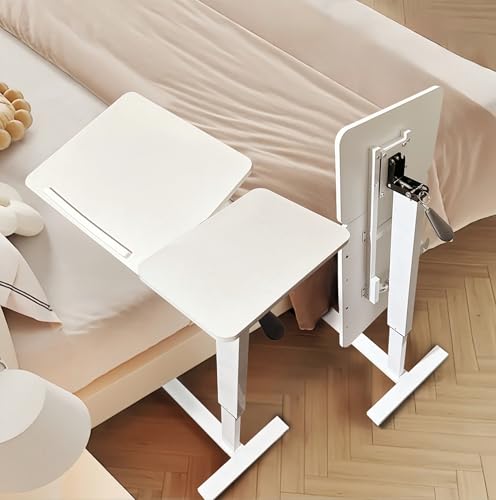 Height Adjustable Overbed Table with Wheels Mobile Rolling Bedside Desk, Tilting Laptop Stand & Tray Table for Bed, Sofa and Hospital Use(White+Tilting) - color: White+tilting