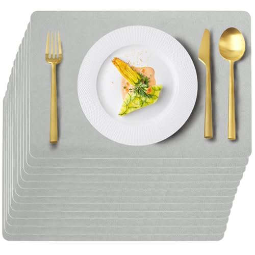 Light Gray Plastic Vinyl Placemats Set of 12, Waterproof Heat Resistant Table Mats,Faux Leather Wipeable Washable Easy Clean Non-Slip Place Mats for Indoor Outdoor(12,Light Gray) - color: Light Gray